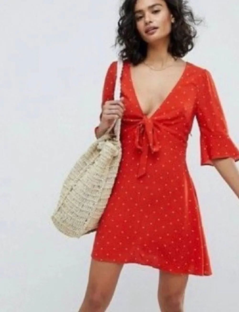 Free People All Yours Polka Dot Mini Dress in Flame Combo Sz. 10